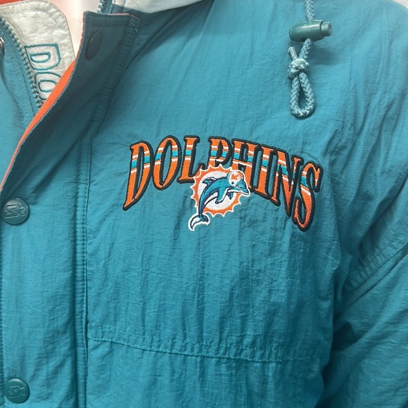 Vintage Miami Dolphins NFL Starter Full Embroidered Hooded Puffer Zip Jacket - Picture 12 of 16